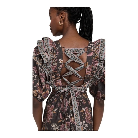 NWT SEA NEW YORK Tess Puff Sleeve Open Back Smocked Floral Midi Dress Size 4 - Picture 9 of 14